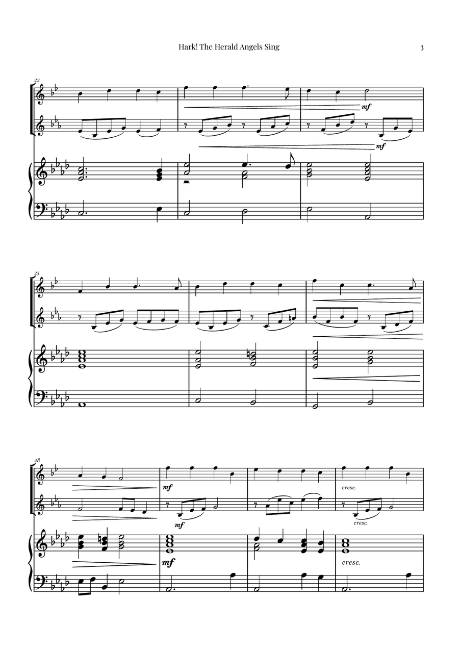 Hark! The Herald Angels Sing Duet Arrangement | Christmas Carol Sheet Music Brass Duet scores gallery preview page 3