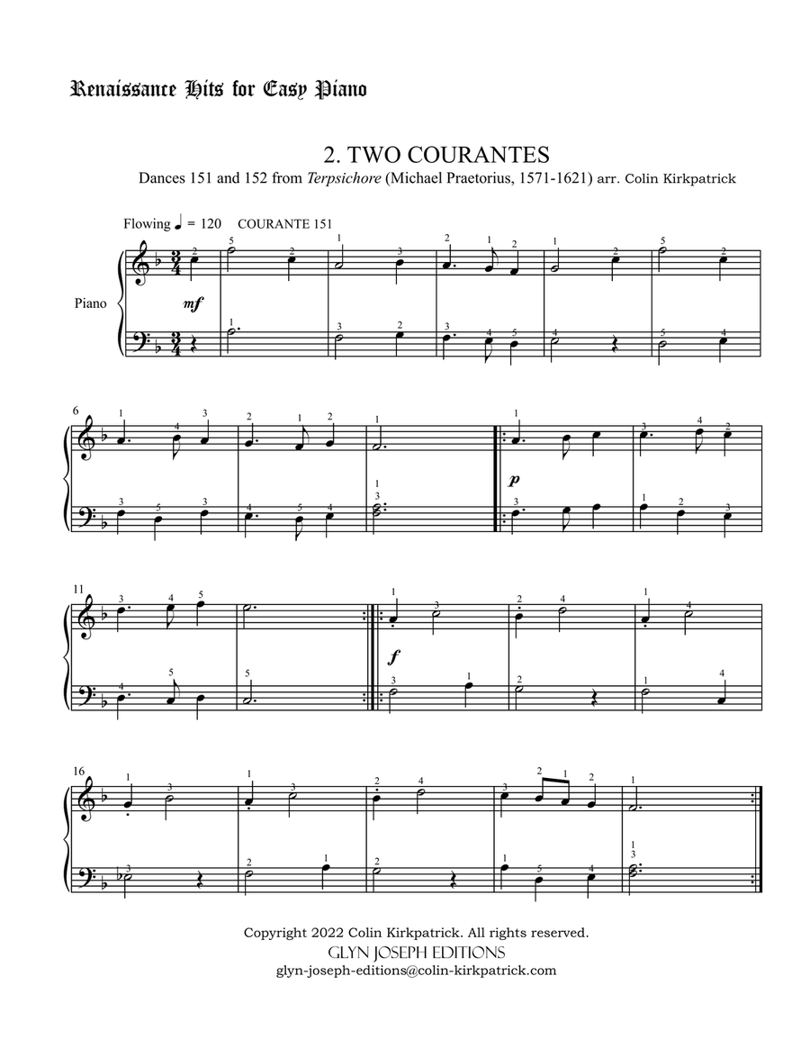 Renaissance Hits for Easy Piano: Five Dances from Terpsichore (Praetorius) Piano Method scores gallery preview page 4