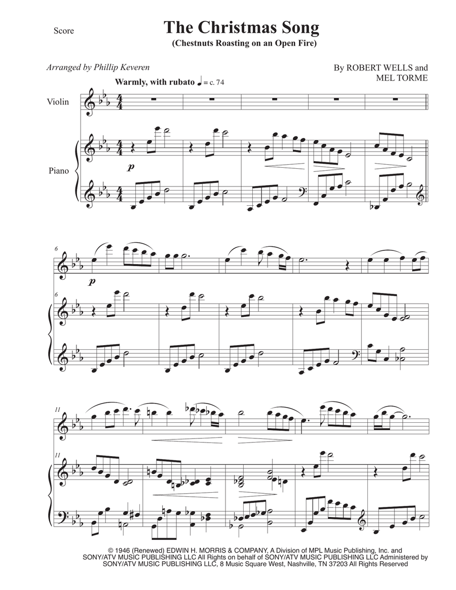The Christmas Song (chestnuts Roasting On An Open Fire) Violin Solo scores gallery preview page 1