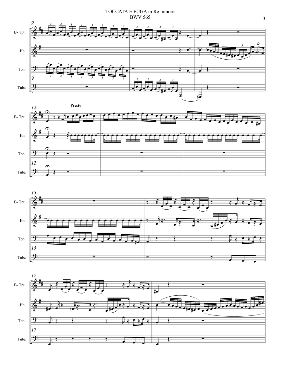 TOCCATA E FUGA in D minor - BWV 565 - Arr. for Brass Quartet with Parts Brass Quartet scores gallery preview page 3
