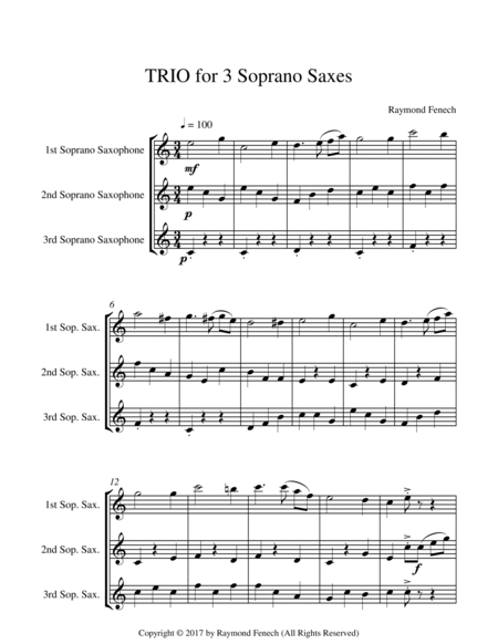 Trio for 3 Soprano Saxophones - Easy/Beginner image number null