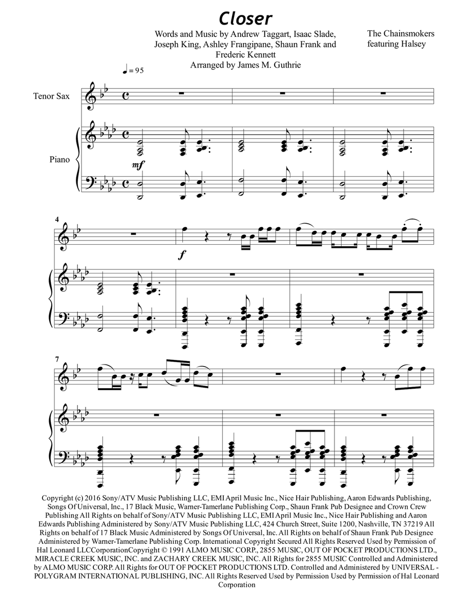 Closer Tenor Saxophone scores gallery preview page 1