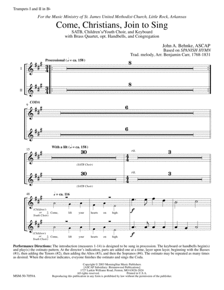 Come, Christians, Join to Sing (Downloadable Instrumental Parts)