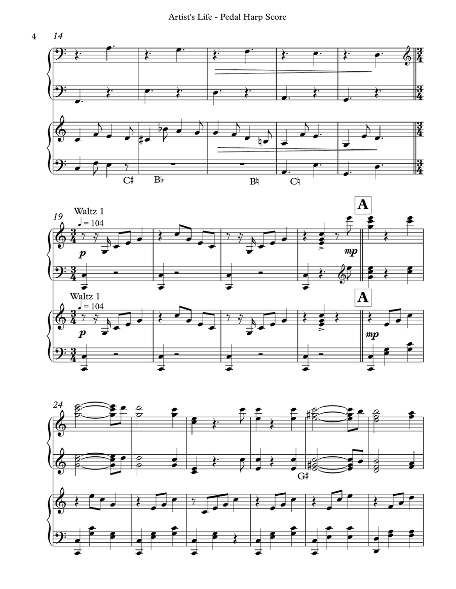 Artist’s Life, Op. 316 - Pedal Harp Score & Parts Pedal Harp scores gallery preview page 4