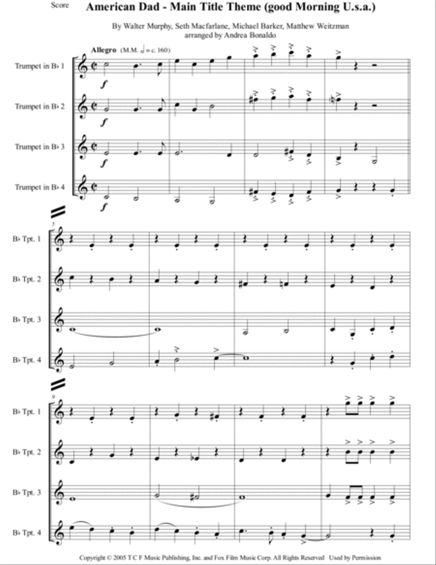 American Dad - Main Title Theme (good Morning U.s.a.) Brass Ensemble scores gallery preview page 4