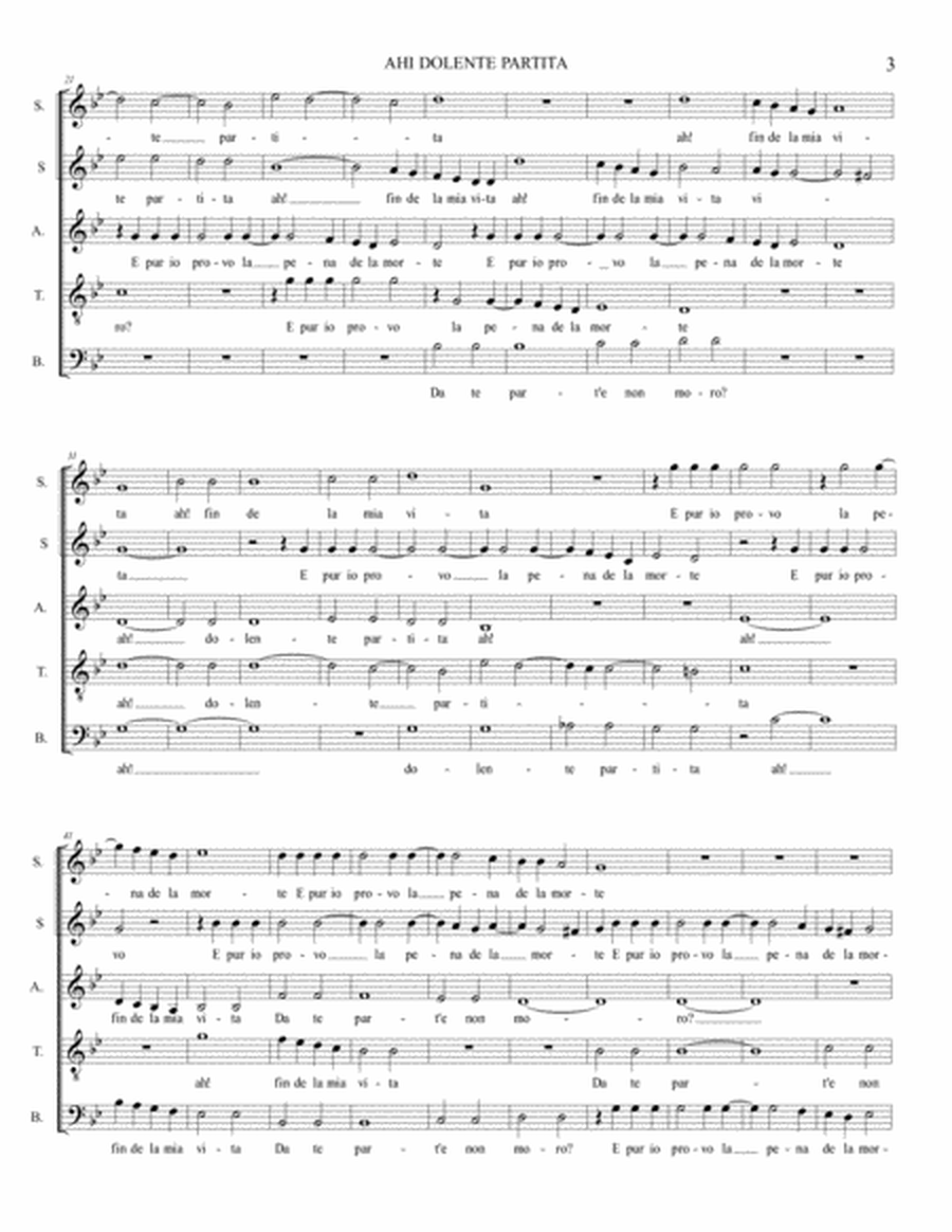 AHI DOLENTE PARTITA - Monteverdi - For SSATB Choir image number null