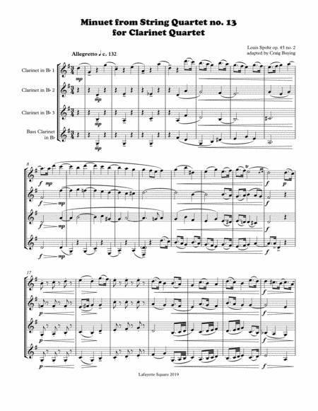 Spohr: Minuet from String Quartet no. 13 for Clarinet Quartet image number null