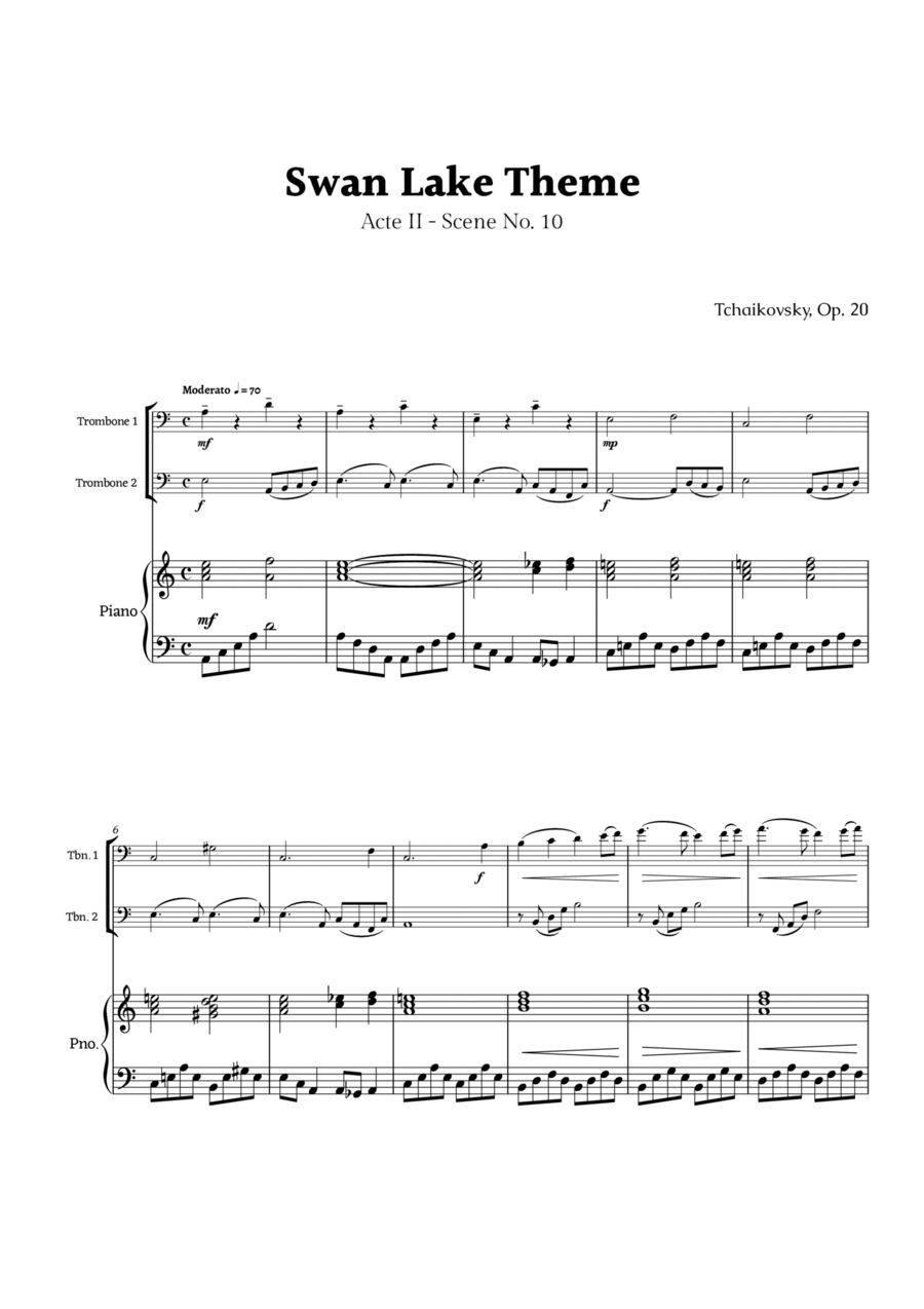 Swan Lake Theme by Tchaikovsky Trombone Duet scores gallery preview page 1