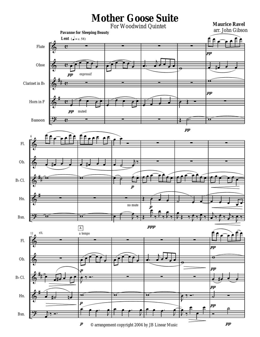 Ravel - Mother Goose Suite Selections for Woodwind Quintet Woodwind Quintet scores gallery preview page 2