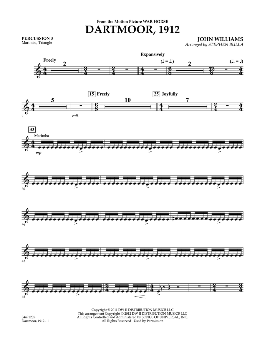 Dartmoor, 1912 (from War Horse) - Percussion 3 Orchestra scores gallery preview page 1
