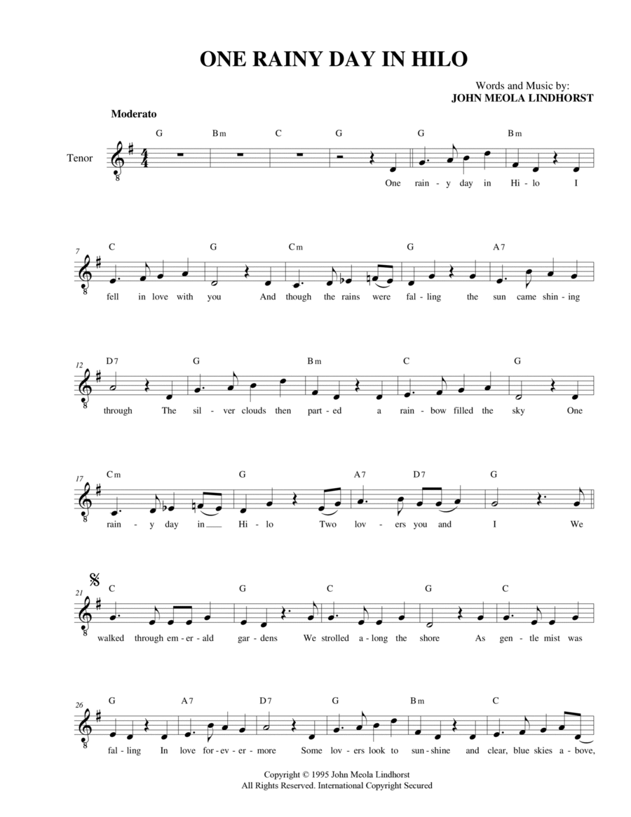 One Rainy Day in Hilo Piano scores gallery preview page 1
