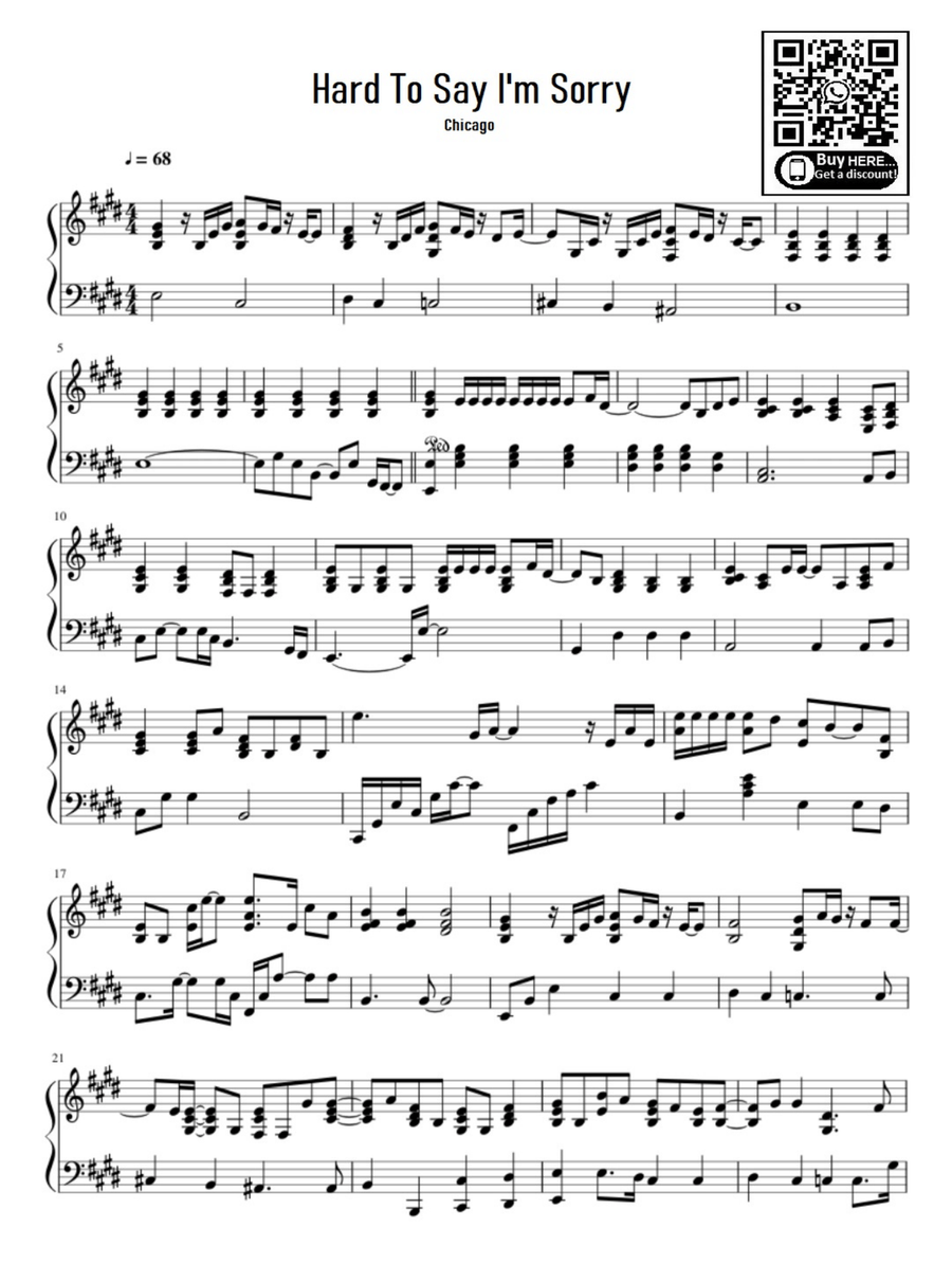 Hard To Say I'm Sorry Easy Piano scores gallery preview page 1