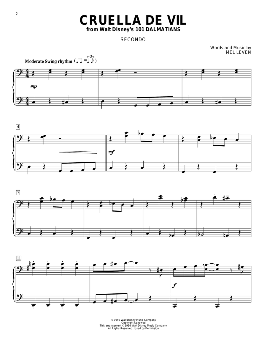 Cruella De Vil (from 101 Dalmations) Piano Duet scores gallery preview page 1