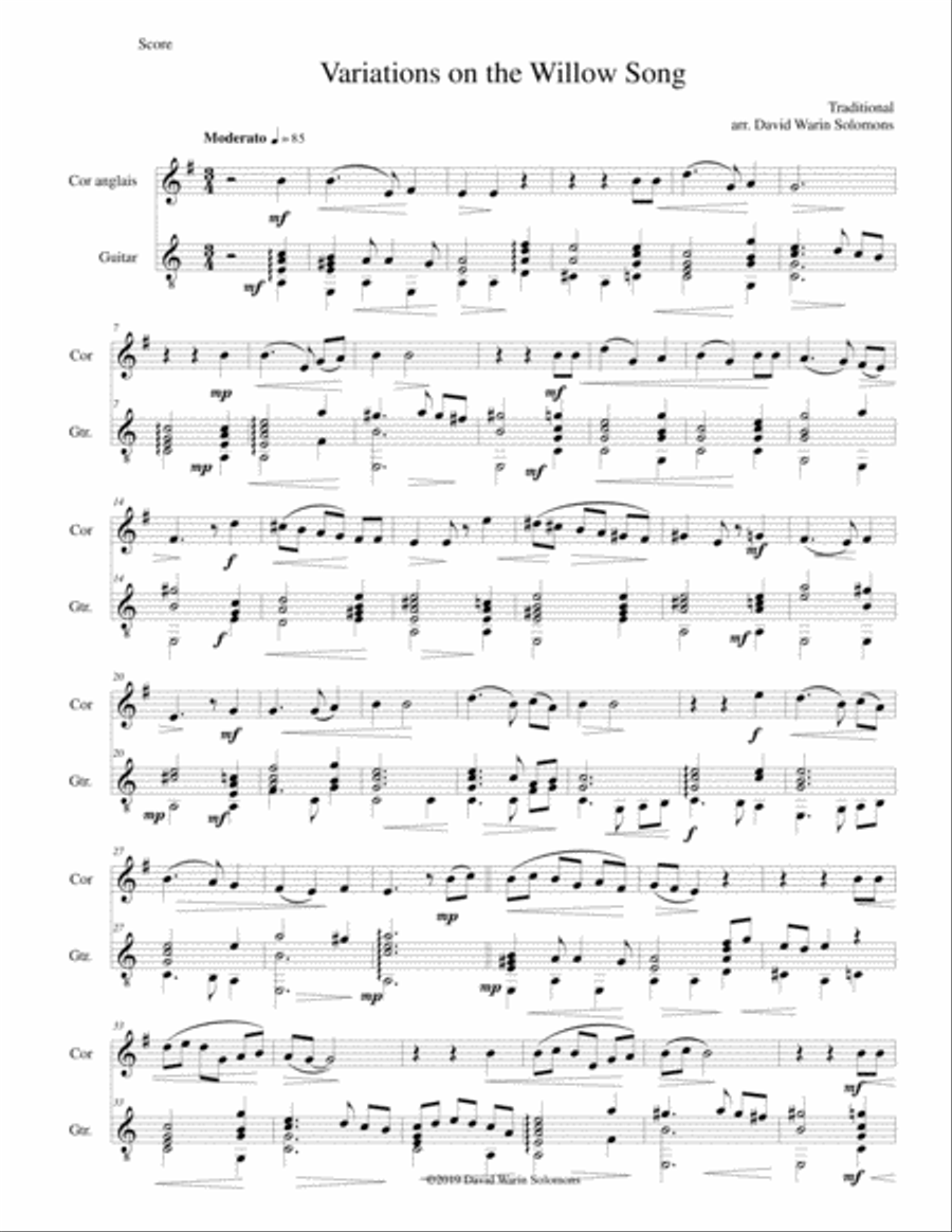 Variations on the Willow Song for cor anglais and guitar English Horn scores gallery preview page 1