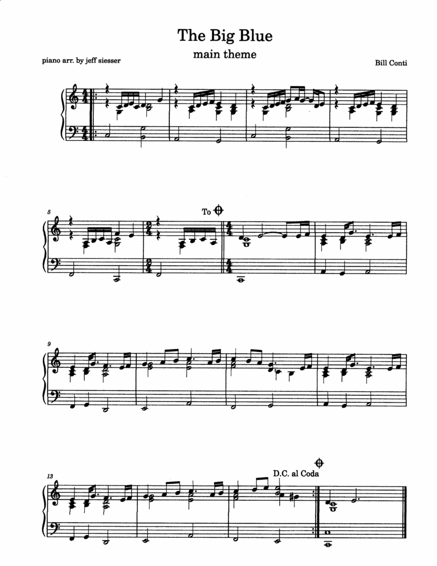 The Big Blue (Film - Incidental Music) Piano Solo scores gallery preview page 1
