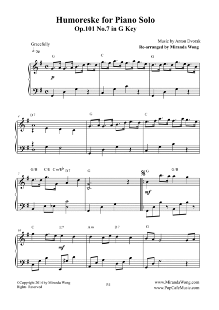 Humoreske Op.101 No.7 - Piano Solo in G Key 4-Part scores gallery preview page 2