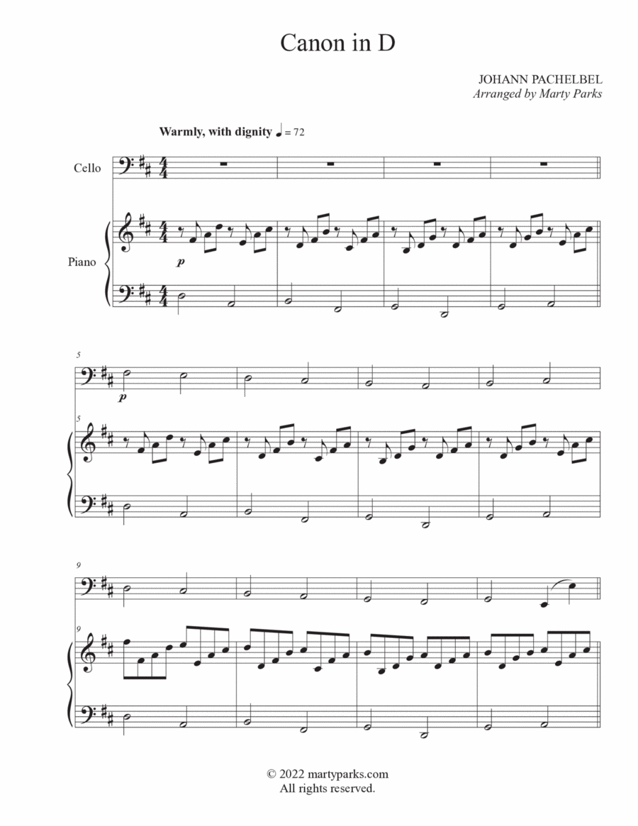 Canon in D (Cello-Piano) Piano scores gallery preview page 1