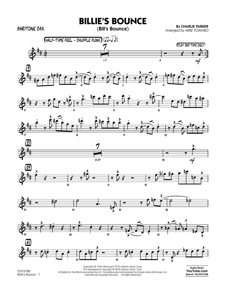 Billie's Bounce - Baritone Sax Jazz Ensemble scores gallery preview page 1