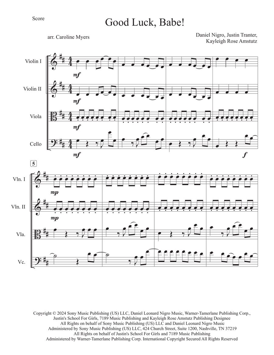 Good Luck, Babe! String Quartet scores gallery preview page 2