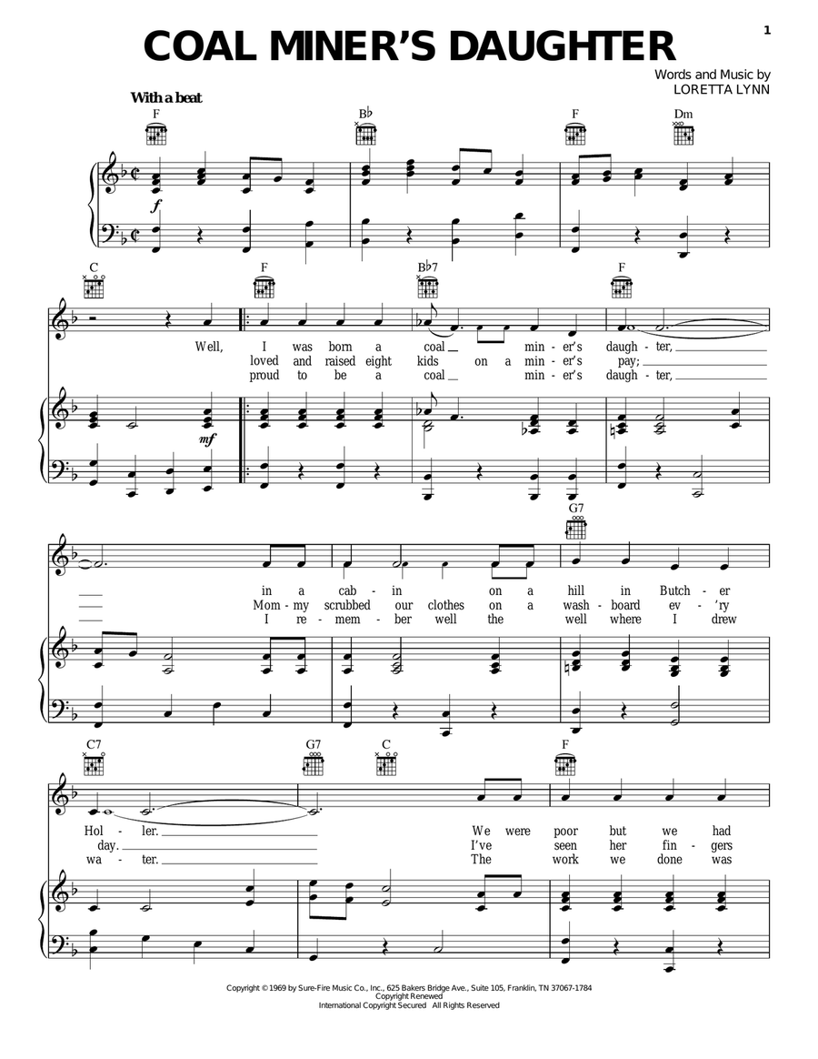 Coal Miner's Daughter Piano, Vocal, Guitar scores gallery preview page 1