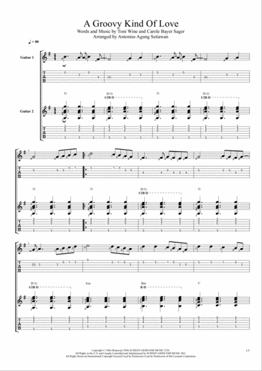 A Groovy Kind Of Love A Groovy Kind Of Love Electric Guitar scores gallery preview page 1