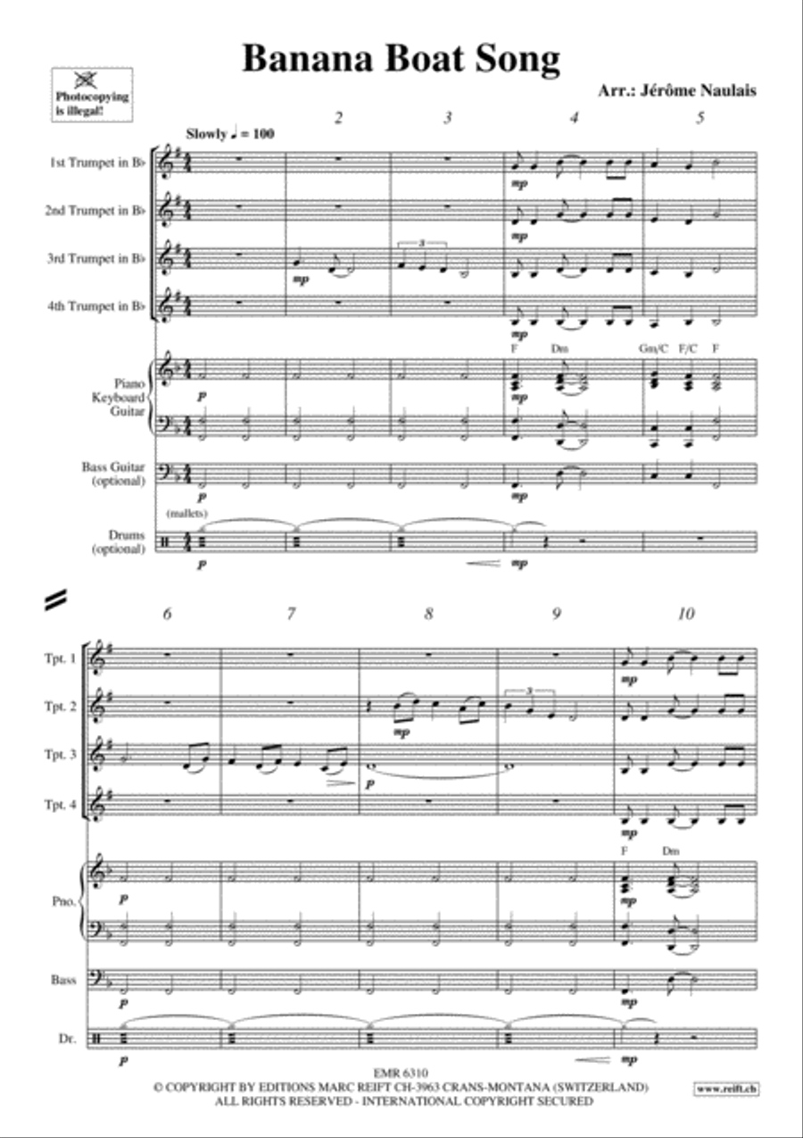 Banana Boat Song Trumpet scores gallery preview page 3