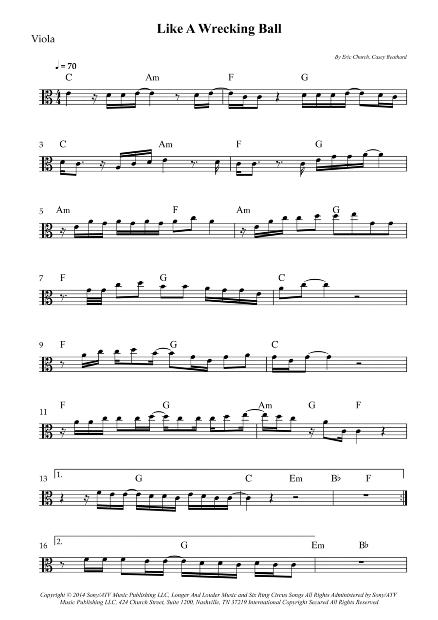 Like A Wrecking Ball Viola Solo scores gallery preview page 1