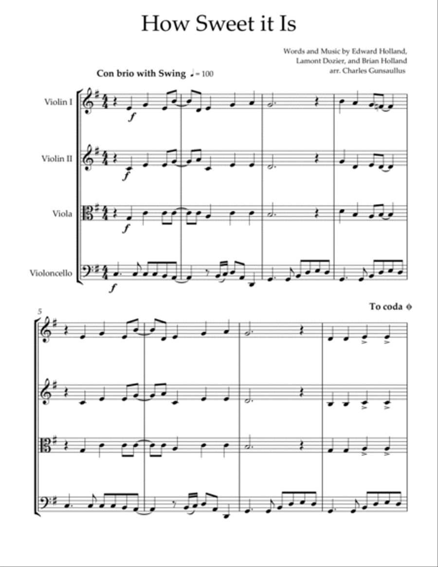 How Sweet It Is (to Be Loved By You) String Quartet scores gallery preview page 2