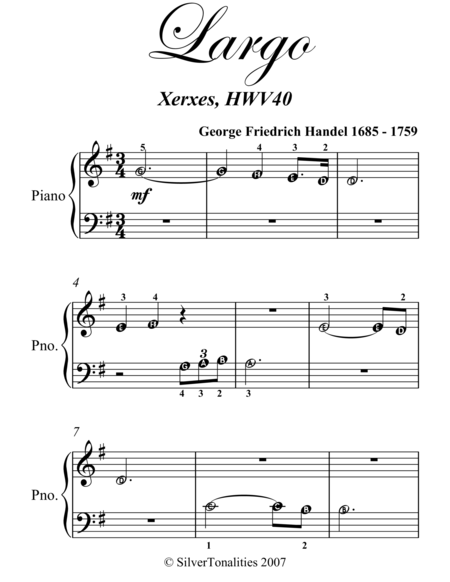 Largo Xerxes Beginner Piano Sheet Music