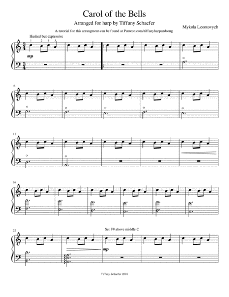 Carol of the Bells: Intermediate Lever Harp Celtic Harp scores gallery preview page 2