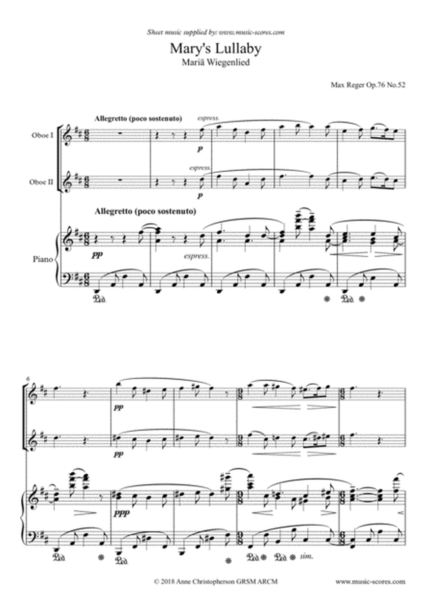 Mary's Lullaby, or Maria Wiegenlied - 2 Oboes and Piano image number null