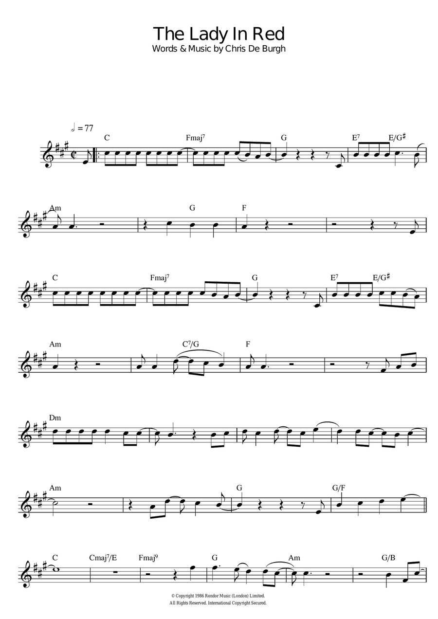 The Lady In Red Saxophone Solo scores gallery preview page 1