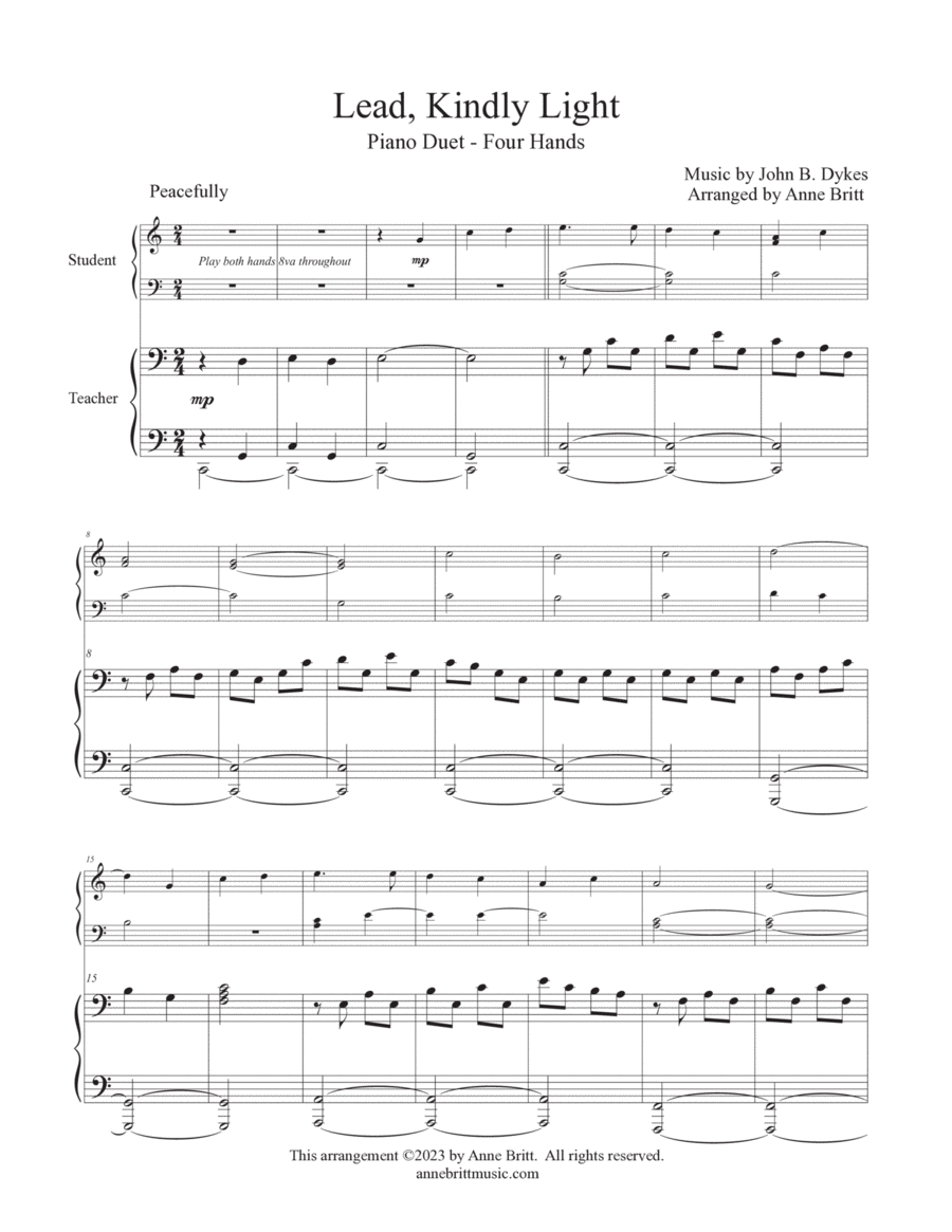 Lead, Kindly Light (late elementary student/teacher piano duet) Piano Method scores gallery preview page 1
