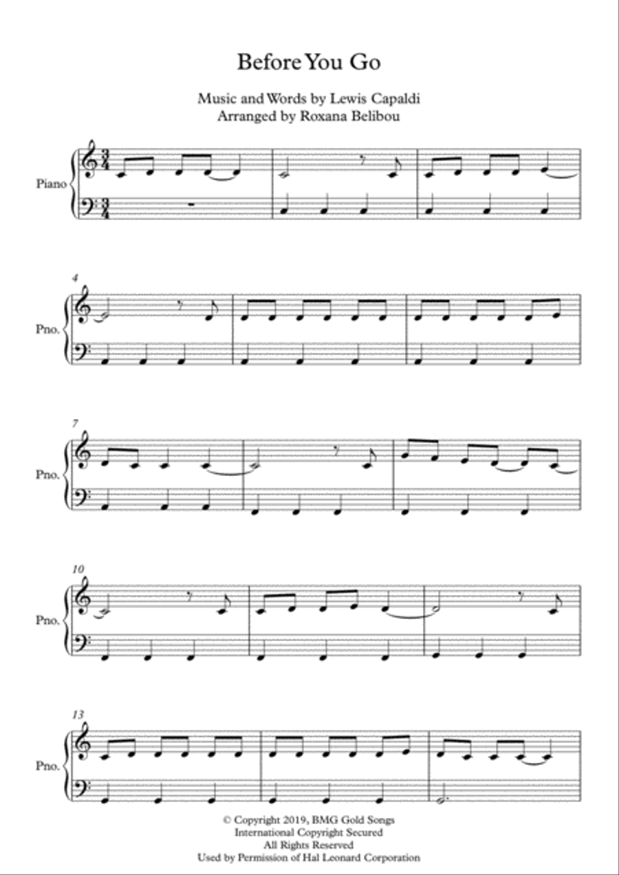 Before You Go Easy Piano scores gallery preview page 1