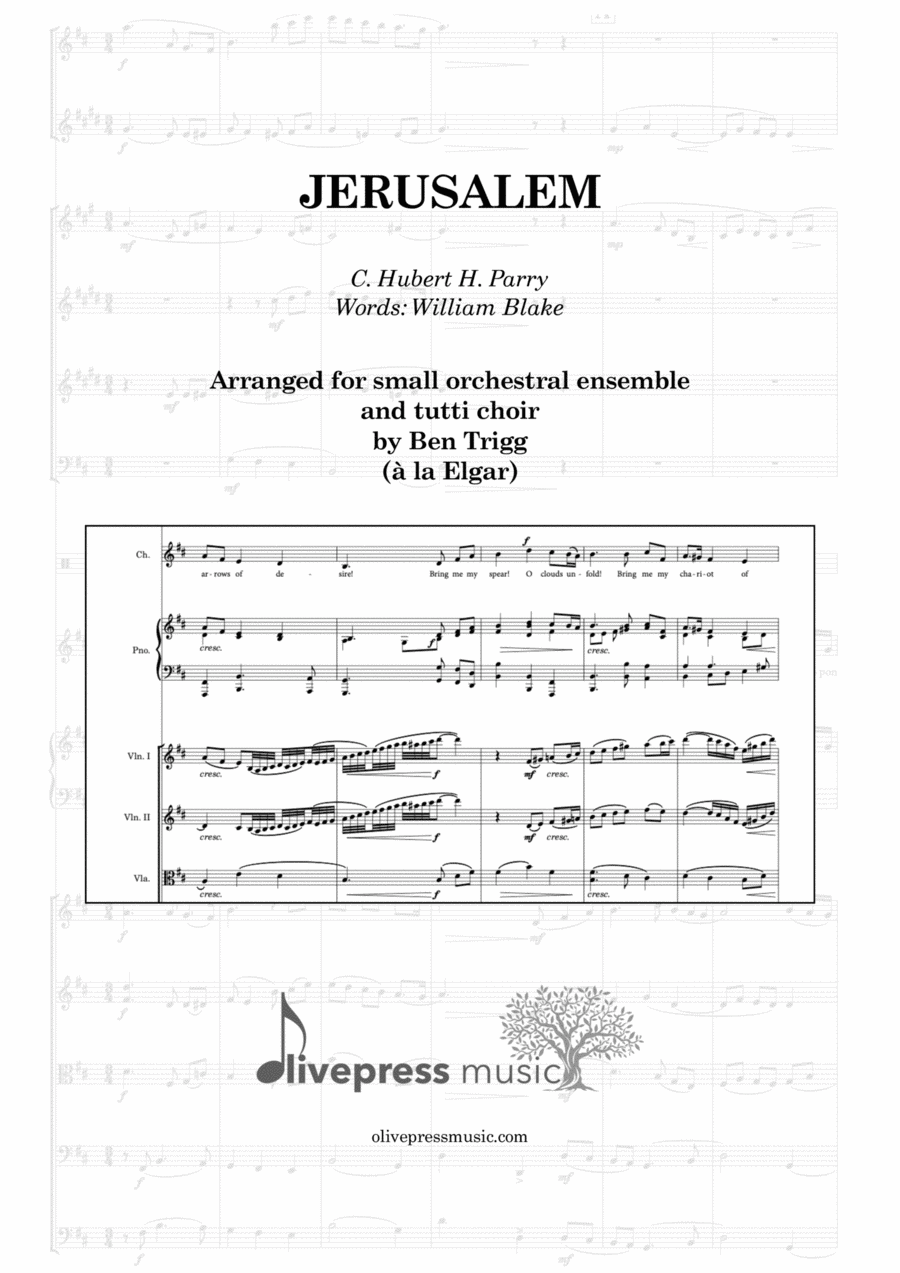 Jerusalem, for small orchestral ensemble and tutti choir (à la Elgar) – Score and parts Chamber Orchestra scores gallery preview page 1