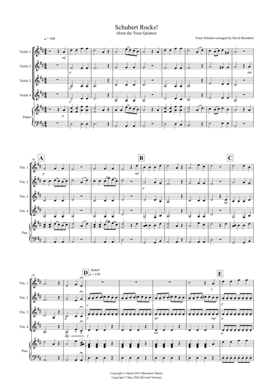 Schubert Rocks! for Violin Quartet Violin scores gallery preview page 1