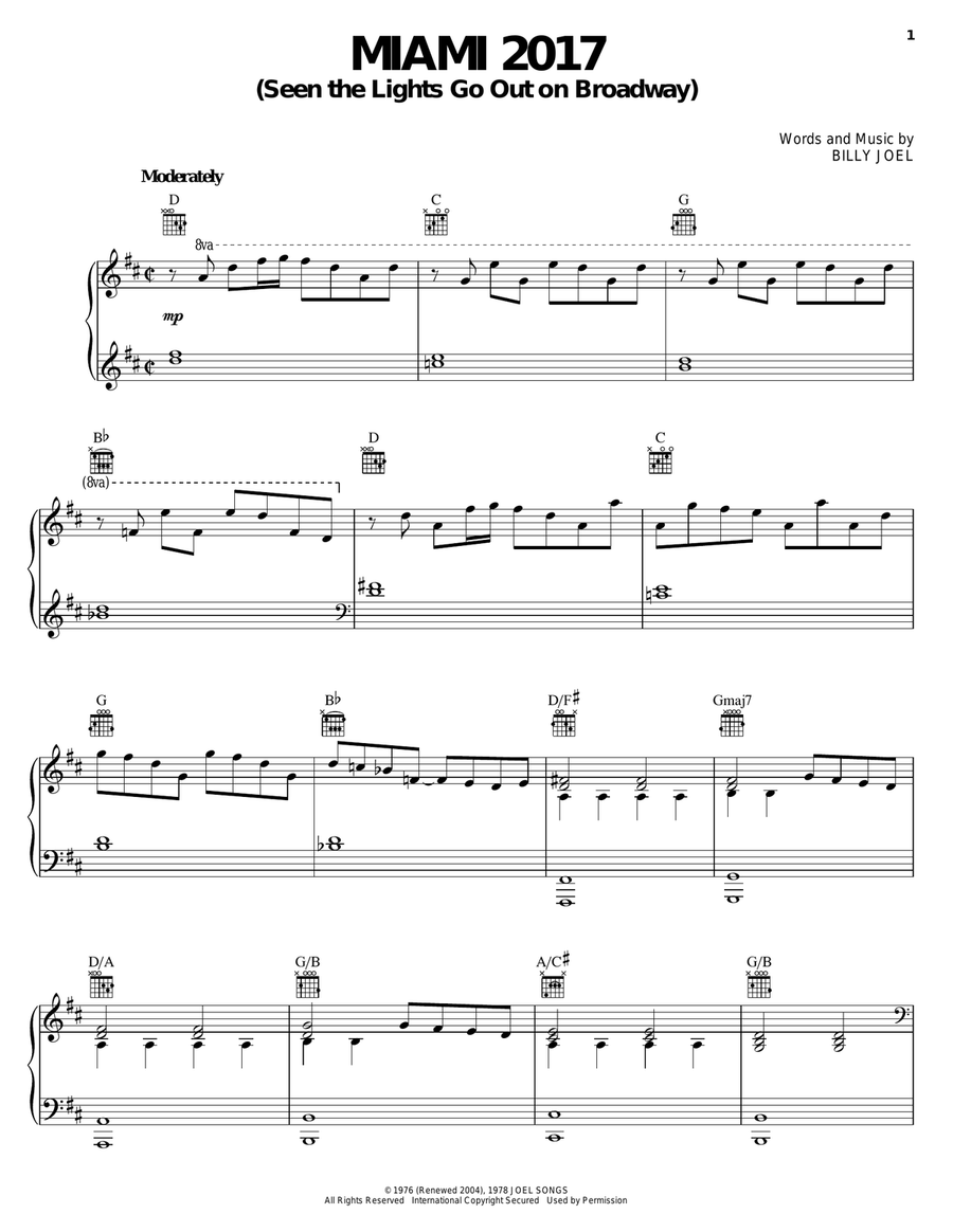 Miami 2017 (Seen The Lights Go Out On Broadway) Piano, Vocal, Guitar scores gallery preview page 1