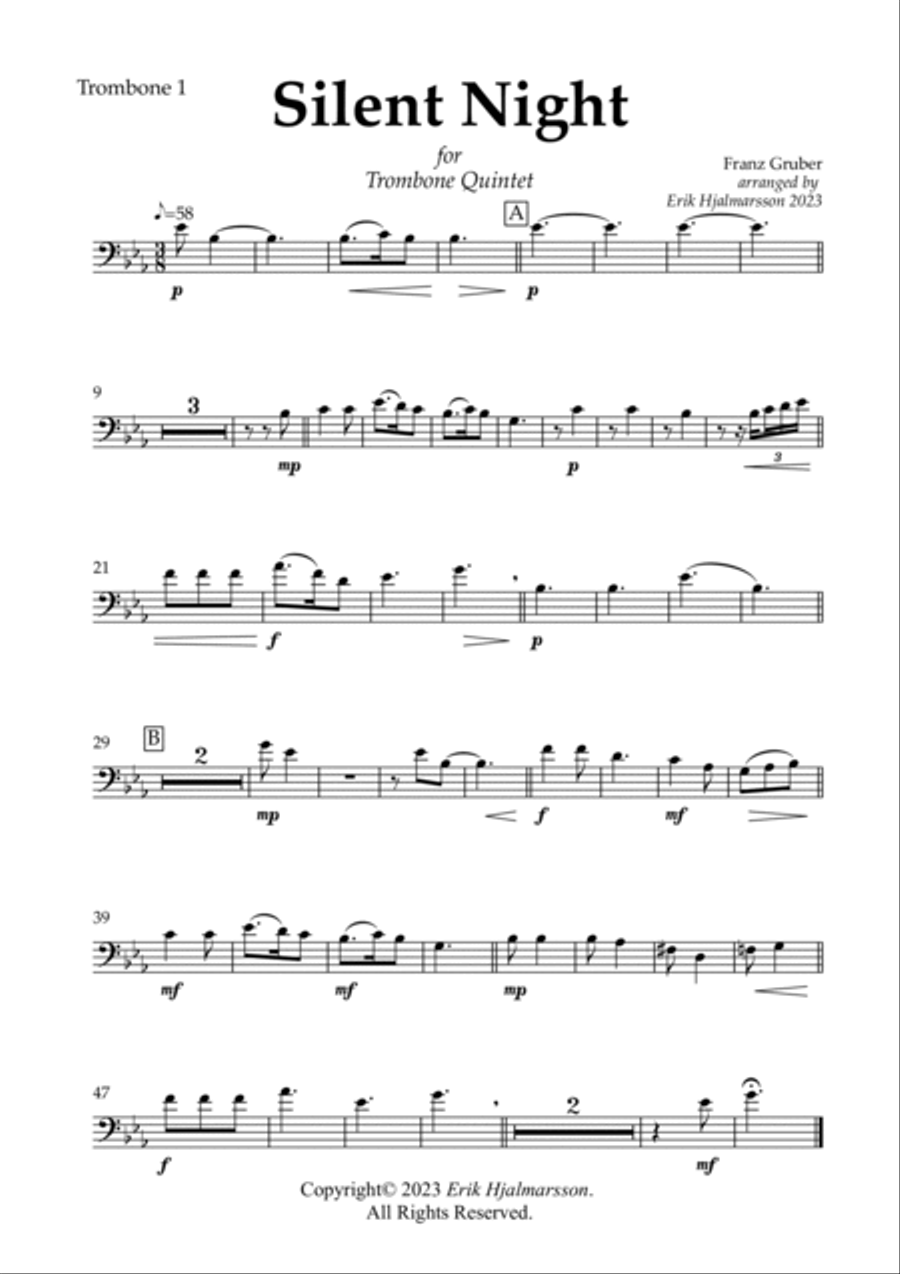 Silent Night - Trombone Quintet Trombone scores gallery preview page 5