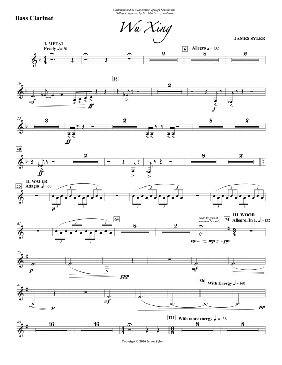 Wu Xing: B-flat Bass Clarinet Concert Band scores gallery preview page 1