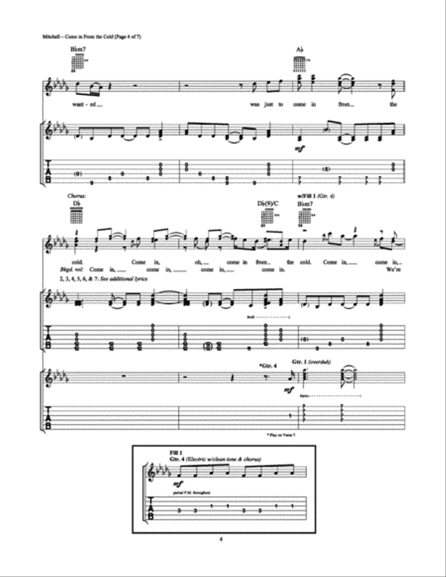 Come In From the Cold Electric Guitar scores gallery preview page 4
