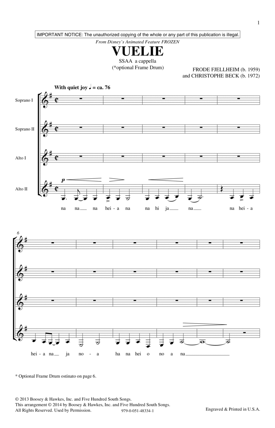 Vuelie (from Disney's Frozen) SSAA scores gallery preview page 1