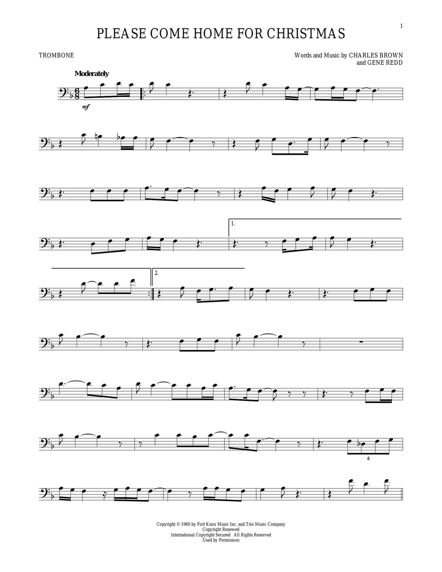 Please Come Home For Christmas Trombone Solo scores gallery preview page 1