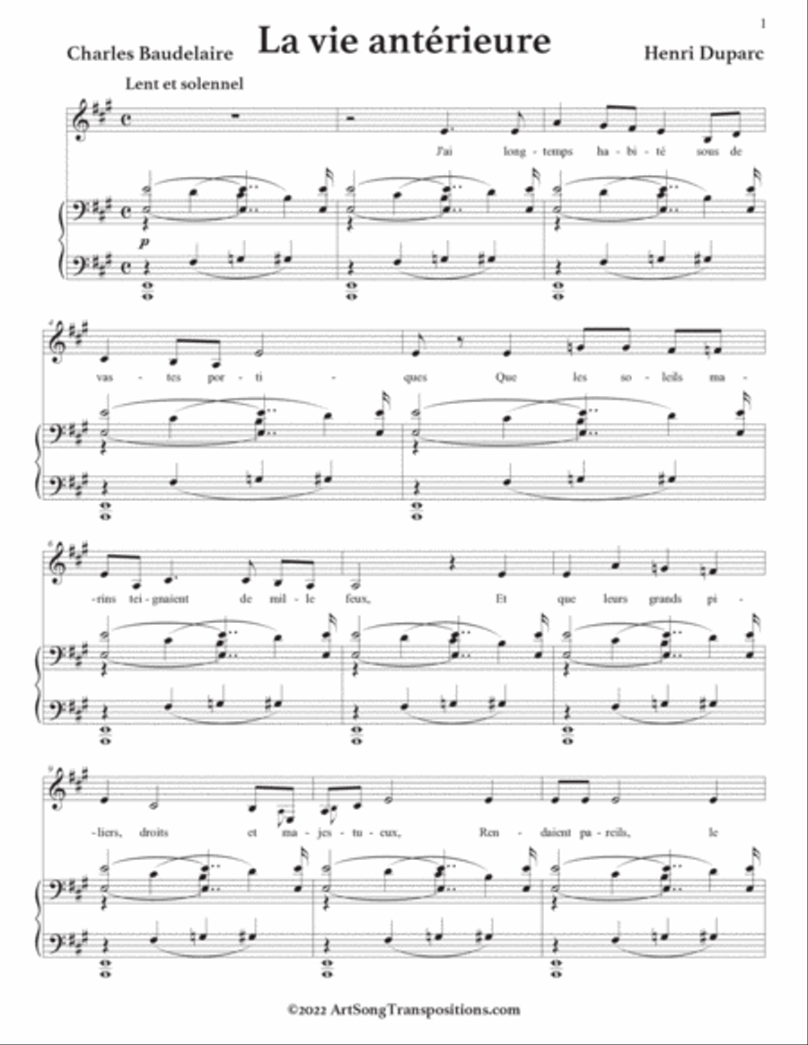 DUPARC: La vie antérieure (transposed to A major)