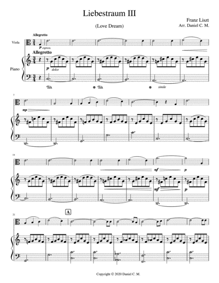 Liebestraum for viola and piano (easy) image number null