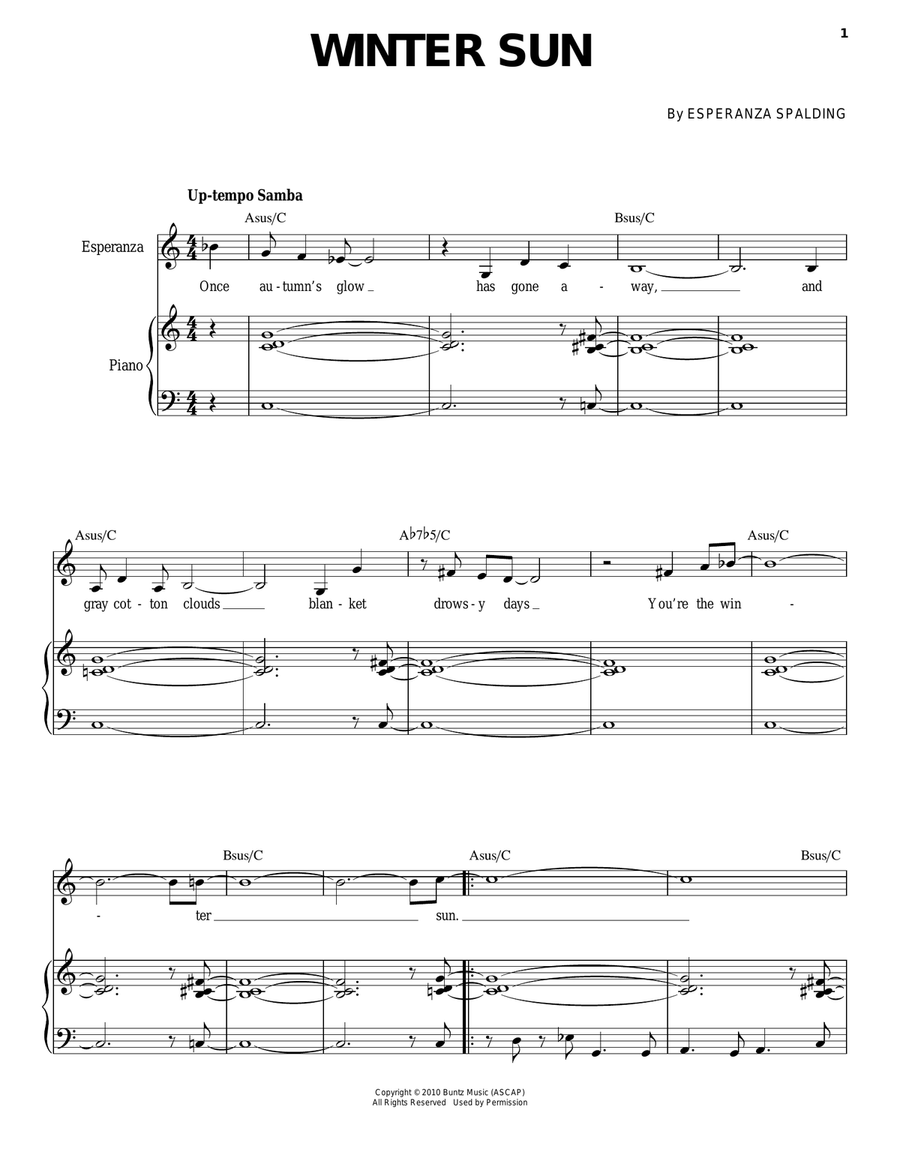 Winter Sun Piano, Vocal scores gallery preview page 1