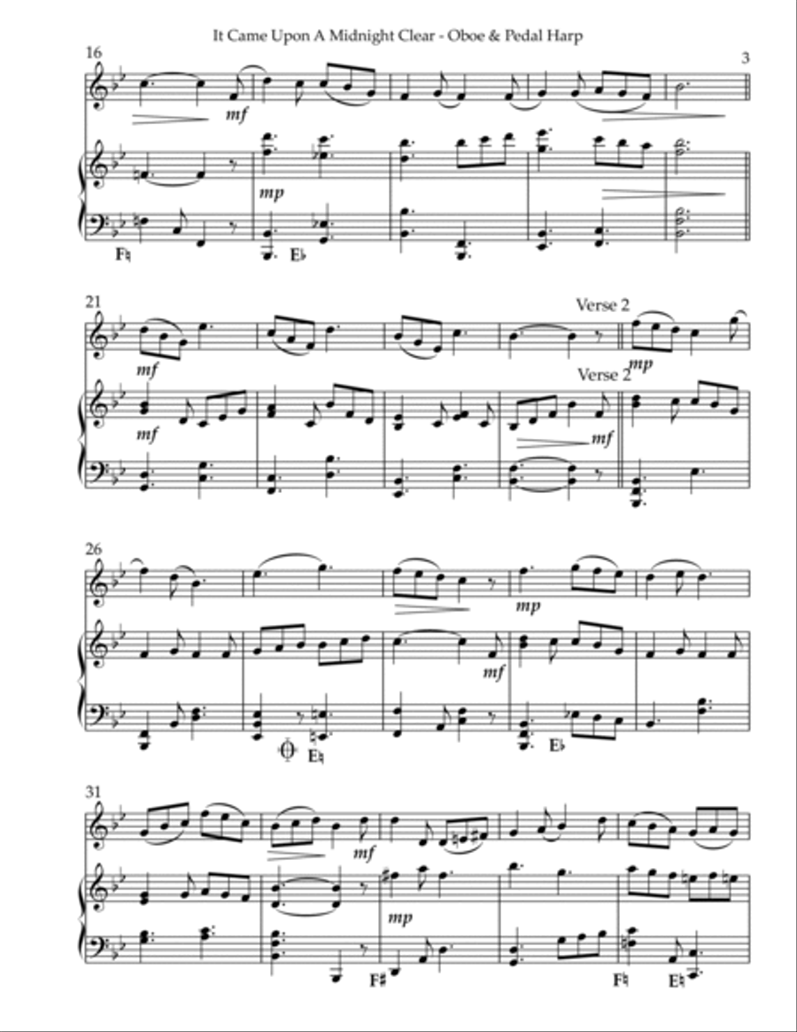 It Came Upon A Midnight Clear, Duet for Oboe & Pedal Harp Oboe scores gallery preview page 3