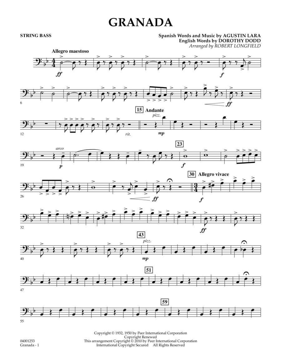 Granada - String Bass Concert Band scores gallery preview page 1