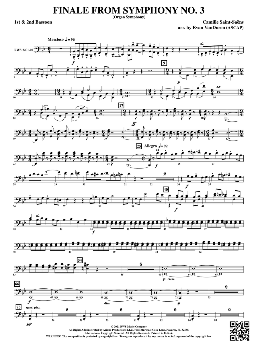 Finale from Symphony No. 3 - Organ Symphony: 1st & 2nd Bassoon Bassoon scores gallery preview page 1