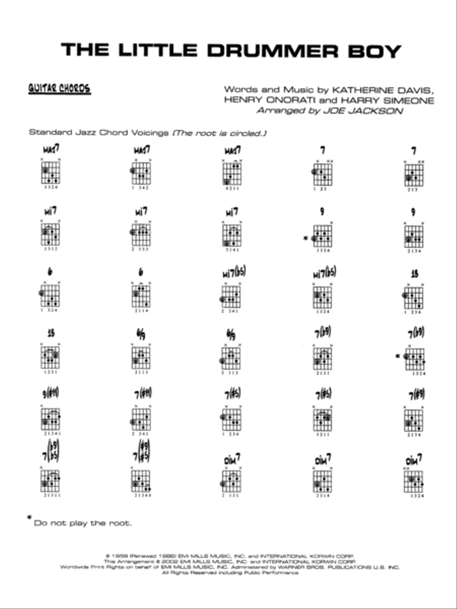 The Little Drummer Boy: Guitar Chords Jazz Ensemble scores gallery preview page 1