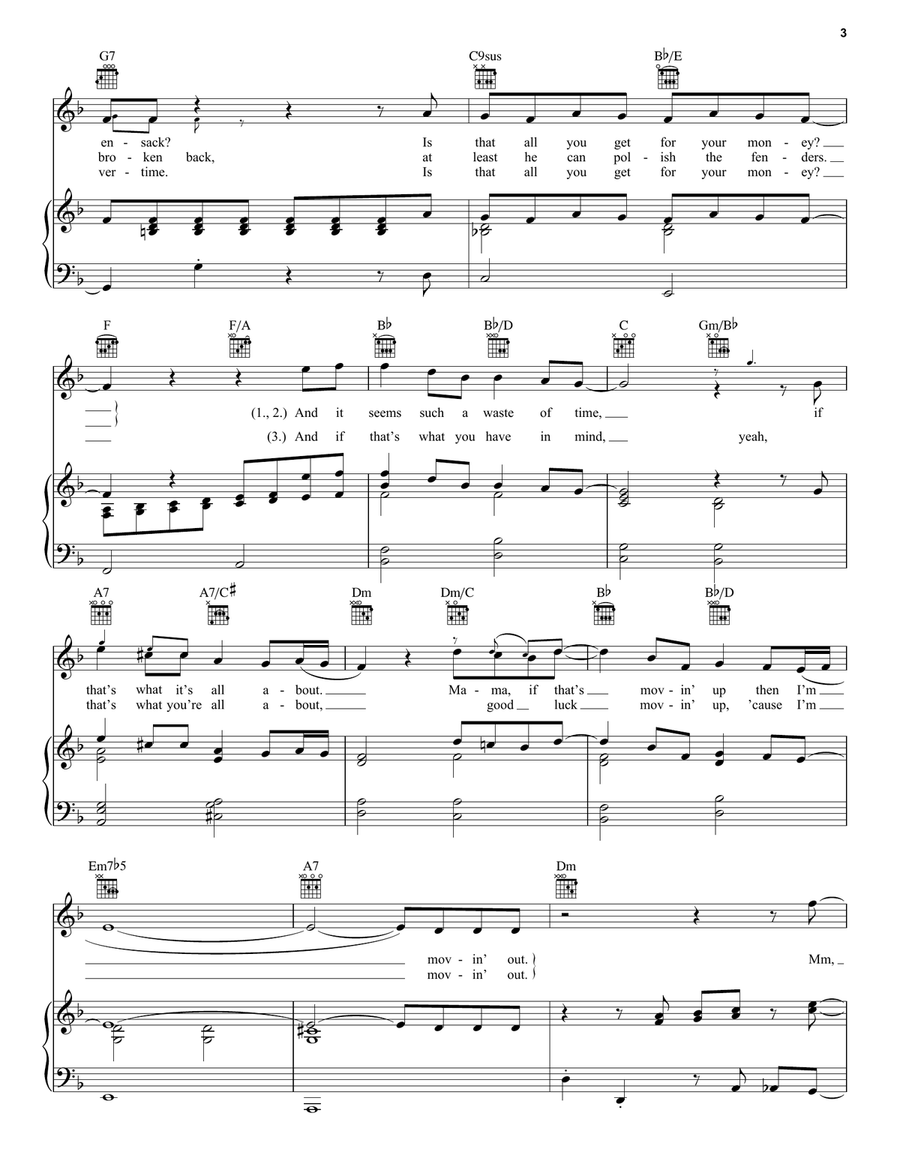 Movin' Out (Anthony's Song) Piano, Vocal, Guitar scores gallery preview page 3